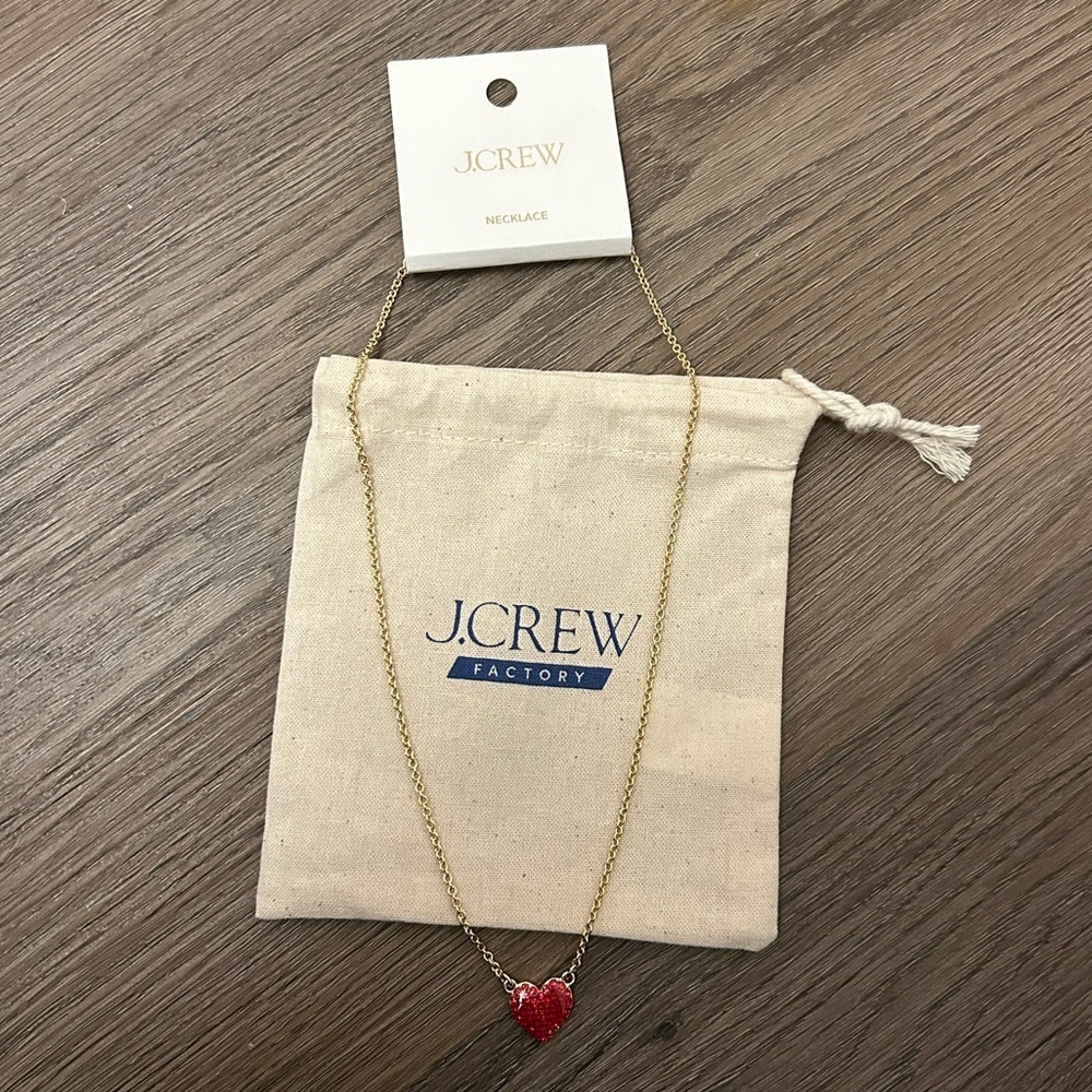 J. Crew Gold Necklace with Vibrant Rhinestone Red Heart NWT - Picture 1 of 5